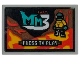 Part No: 26603pb590  Name: Tile 2 x 3 with 'MM3', 'PRESS TO PLAY' and Video Game Minifigure with Red and Bright Light Orange Lava Background Pattern (Sticker) - Set 76451
