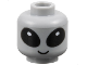 Part No: 28621pb0269  Name: Minifigure, Head Alien with Large Black Eyes with White Glints, Grin Pattern - Vented Stud