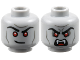 Part No: 28621pb0364  Name: Minifigure, Head Dual Sided Black Eyebrows, Red Eyes, Dark Bluish Gray Contours, Lopsided Grin / Scowl with Open Mouth and Fangs Pattern - Vented Stud