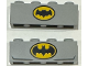 Part No: 3010pb356  Name: Brick 1 x 4 with Yellow and Black Batman Bat Logo Small / Large with Dark Bluish Gray Lines Pattern (BrickHeadz Batman (Classic TV Series / Bronze Age) Chest)