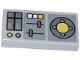Part No: 3069pb0847  Name: Tile 1 x 2 with Vehicle Control Panel, Silver Sliders, Yellow Buttons, Dark Bluish Gray Panels Pattern