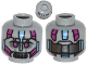 Part No: 3626cpb1107  Name: Minifigure, Head Alien with Robot Magenta Eyes, Silver Mouth, Medium Blue Line and Metal Plates Pattern - Hollow Stud