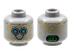 Part No: 3626cpb2957  Name: Minifigure, Head Alien Robot with Gold Circuitry, Medium Azure Eyes, Black Smile, and Bright Green Battery Indicator on Back Pattern - Hollow Stud