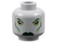 Part No: 3626pb0245  Name: Minifigure, Head Alien with Dark Green Eyebrows, Cheek Lines and Lips, Sand Green Eye Shadow and Cheeks, Stern Pattern
