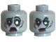 Part No: 3626pb0765  Name: Minifigure, Head Dual Sided Alien Female Zombie with Black Eyebrows, Eyelashes, Dark Bluish Gray Eye Shadow, Cheek Lines and Drool, Bright Light Yellow Left Eye, Dark Red Right Eye and Lips, Dark Tan Dirt Stains, Sad Open Mouth Frown / Smirk Pattern