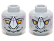 Part No: 3626pb1087  Name: Minifigure, Head Dual Sided Alien Chima Rhinoceros with Orange Eyes, Purple Markings and White Horn, Neutral / Happy Pattern (Rinona)