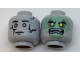 Part No: 3626pb1750  Name: Minifigure, Head Dual Sided Alien Cracked Statue / Sand Green Ghost Face with Scowl and Fangs Pattern