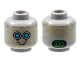 Part No: 3626pb2957  Name: Minifigure, Head Alien Robot with Gold Circuitry, Medium Azure Eyes, Black Smile, and Bright Green Battery Indicator on Back Pattern