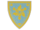 Part No: 3846pb043  Name: Minifigure, Shield Triangular  with Gold Flower and Border on Metallic Light Blue Background Pattern