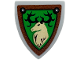Part No: 3846pb067  Name: Minifigure, Shield Triangular  with Forestmen Elk / Deer Head on Green Background with Reddish Brown Boarder Pattern (Sticker) - Set 910001
