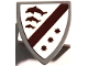Part No: 3846pb073  Name: Minifigure, Shield Triangular Short with Dark Red Stripe, 3 Dolphins and Stars on White Background Pattern (Sticker) - Set 76440