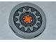 Part No: 4150pb104  Name: Tile, Round 2 x 2 with Gear Wheel with Orange Center on Dark Bluish Gray Background Pattern (Sticker) - Set 9444