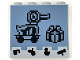 Part No: 49311pb042  Name: Brick 1 x 4 x 3 with Black Pixelated Duck on Wheels and Present / Gift on Sand Blue Background and Cup, Apple, Duckling, and Megaphone Icons Pattern