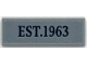 Part No: 63864pb318  Name: Tile 1 x 3 with Dark Bluish Gray 'EST.1963' Pattern (Sticker) - Set 76294