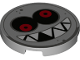 Part No: 67095pb014  Name: Tile, Round 3 x 3 with Black and Red Eyes, Open Mouth Smile with Sharp White Teeth, Dark Bluish Gray Border and Dots Pattern (Super Mario Grrrol Face)