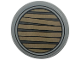 Part No: 67095pb100  Name: Tile, Round 3 x 3 with Dark Tan Wood Boards in Circles on Dark Bluish Gray Background Pattern (Sticker) - Set 76781