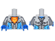 Part No: 973pb2256c02  Name: Torso Nexo Knights Armor with Orange Emblem with Yellow Crowned Lion, Dark Azure Panels Pattern / Flat Silver Arms / Blue Hands