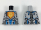 Part No: 973pb3031  Name: Torso Nexo Knights Armor with Orange Emblem with Yellow Crowned Lion, Silver and Dark Azure Panels Pattern