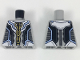 Part No: 973pb3043  Name: Torso Armor with Gold and Bright Light Blue Trim, Black and Dark Bluish Gray Panels Pattern