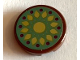 Part No: 14769pb331  Name: Tile, Round 2 x 2 with Bottom Stud Holder with Gold Petals and Magenta Dots on Sand Green Background Pattern (Sticker) - Set 41068