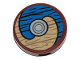 Part No: 14769pb521  Name: Tile, Round 2 x 2 with Bottom Stud Holder with Viking Shield Blue / Tan Sections and Wood Grain Pattern (Sticker) - Set 76208