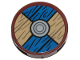 Part No: 14769pb524  Name: Tile, Round 2 x 2 with Bottom Stud Holder with Viking Shield Blue / Tan Sections and Wood Grain Pattern (Sticker) - Set 76208