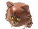 Part No: 18513pb01  Name: Minifigure, Headgear Head Cover, Cat with Mid-Length Hair in Back with Yellow Eyes, Tan Muzzle and Eye Patches, Dark Brown Stripes Pattern