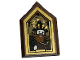 Part No: 22385pb255  Name: Tile, Modified 2 x 3 Pentagonal with Picture of Wizard with Book, Star and Roman Numerals in Gold Frame Pattern (Sticker) - Set 40577