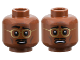 Part No: 28621pb0091  Name: Minifigure, Head Dual Sided Black Eyebrows and Moustache, Gold Glasses, Dark Brown Cheek Lines and Chin Dimple, Worried with Raised Eyebrow Right / Scared Pattern - Vented Stud