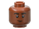 Part No: 28621pb0343  Name: Minifigure, Head Black Eyebrows, Dark Brown Chin Dimple, Lopsided Grin Pattern - Vented Stud