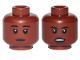Part No: 3626cpb2593  Name: Minifigure, Head Dual Sided Female, Dark Brown Lips, Black Eyebrows, Neutral / Angry Pattern - Hollow Stud