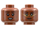 Part No: 3626cpb2837  Name: Minifigure, Head Dual Sided Female, Black Eyebrows, Dark Brown Cheek Lines and Lips, Open Smile / Neutral with Gold Glasses Pattern - Hollow Stud