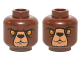 Part No: 3626pb1252  Name: Minifigure, Head Dual Sided Alien Chima Bear with Bright Light Orange Eyes, Black Nose, Nougat Snout, and Dark Brown Fur Lines, Stern / Confused Pattern