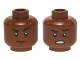 Part No: 3626pb1420  Name: Minifigure, Head Dual Sided Black Eyebrows, Left Raised, Dark Brown Chin Dimple, Stern / Open Mouth Scowl with Teeth Pattern