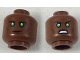 Part No: 3626pb1860  Name: Minifigure, Head Dual Sided Black Eyebrows, Green Eyes with White Glints, Smirk / Angry Pattern