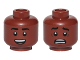 Part No: 3626pb1909  Name: Minifigure, Head Dual Sided Black Eyebrows, Dark Brown Chin Dimple, Open Mouth Smile with Top Teeth and Red Tongue / Scared Pattern