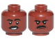 Part No: 3626pb2693  Name: Minifigure, Head Dual Sided Black Eyebrows, Moustache, Dark Brown Lines, Smile / Angry Pattern (Greef Karga)