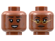 Part No: 3626pb2837  Name: Minifigure, Head Dual Sided Female, Black Eyebrows, Dark Brown Cheek Lines and Lips, Open Smile / Neutral with Gold Glasses Pattern