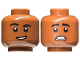 Part No: 3626pb2872  Name: Minifigure, Head Dual Sided Black Eyebrows, Dark Brown Chin Dimple, Lopsided Open Mouth Smile with Teeth / Scared Pattern
