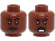 Part No: 3626pb2919  Name: Minifigure, Head Dual Sided Black Eyebrows and Moustache, Cheek Lines, Smile / Scowl with Open Mouth and White Teeth Pattern