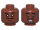 Part No: 3626pb3652  Name: Minifigure, Head Dual Sided Black Eyebrows, Upper Eyelids, and Split Moustache, Dark Brown Chin Dimple, Neutral / Open Mouth Smile with Teeth Pattern