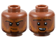 Part No: 3626pb3670  Name: Minifigure, Head Dual Sided Dark Orange Eyebrows and Beard with Dark Red Highlights, Frown / Open Mouth Smile with Top Teeth Pattern