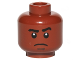 Part No: 3626pb4036  Name: Minifigure, Head Black Thick Eyebrows, Left Raised, Dark Brown Chin Dimple, Thin Mouth, Frown Pattern