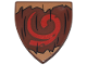 Part No: 3846pb072  Name: Minifigure, Shield Triangular Short with Black Wood Grain, Medium Nougat Jagged Edges and Red Spiral Pattern (The Legend of Zelda Deku Shield)