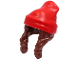 Part No: 52686pb03  Name: Minifigure, Hair Combo, Hair with Hat, 2 Braids over Shoulders with Molded Red Beanie Pattern