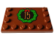 Part No: 6180pb184  Name: Tile, Modified 4 x 6 with Studs on Edges with Medium Nougat Number 15 in Green Christmas Wreath with Bow and Red, Gold and White Dots Pattern (Sticker) - Set 4002023