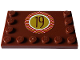 Part No: 6180pb188  Name: Tile, Modified 4 x 6 with Studs on Edges with Reddisch Brown Number 19 in Gold Circle with Red and White Zigzag Border Pattern (Sticker) - Set 4002023