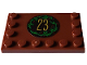 Part No: 6180pb192  Name: Tile, Modified 4 x 6 with Studs on Edges with Gold Number 23 and Green and Red Mistletoe on Dark Brown Circle Pattern (Sticker) - Set 4002023