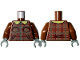 Part No: 973pb5404c01  Name: Torso Plaid Jacket with Dark Brown and Dark Red Lines, Silver Buttons, Yellow Collar, and Pockets Pattern / Reddish Brown Arms / Dark Bluish Gray Hands