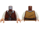 Part No: 973pb6364c01  Name: Torso Vest with Dashed Lines, 4 Buttons over White Shirt, Dark Brown Belt with Silver Buckle, Medium Nougat Plaid Scarf Pattern / White Arms / Light Nougat Hands